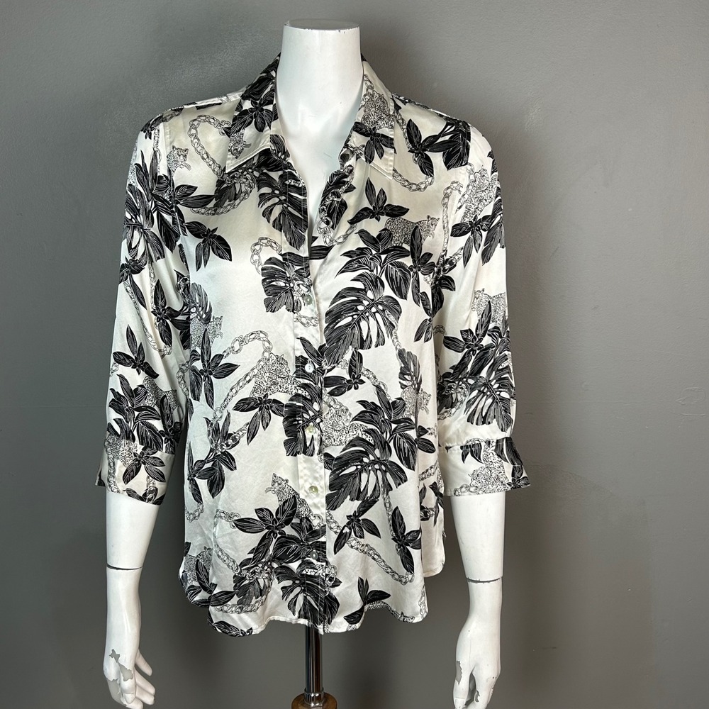 L'AGENCE Silk Top Blouse Womens Medium Tropical Leopard Chain Print Office siren